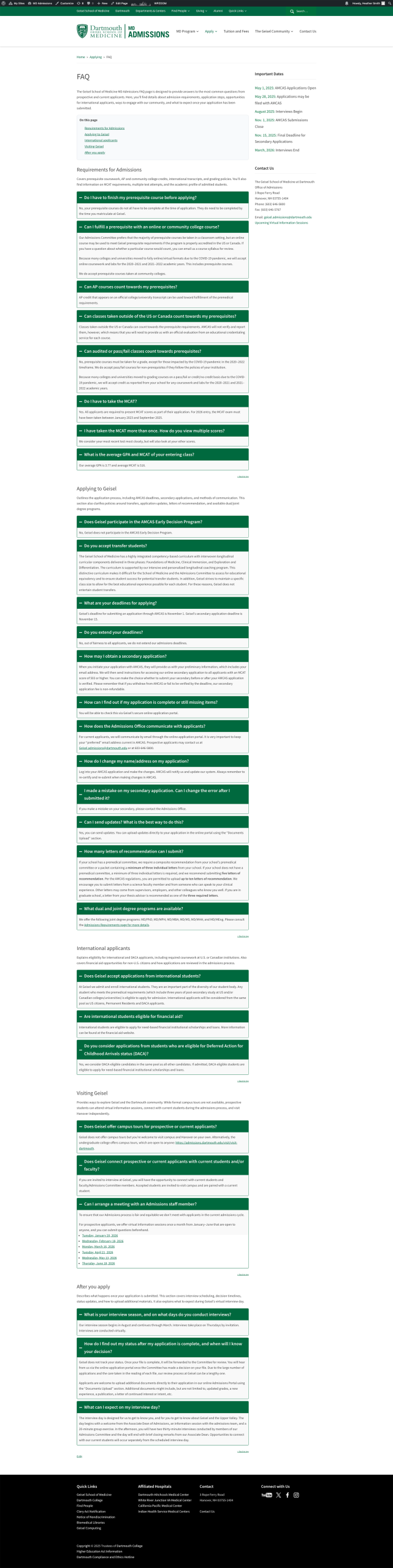 Updated FAQ page with expanded accordions 