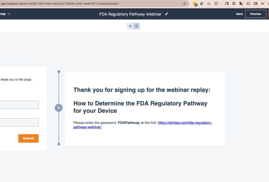 HubSpot form confirmation setup for webinar registration