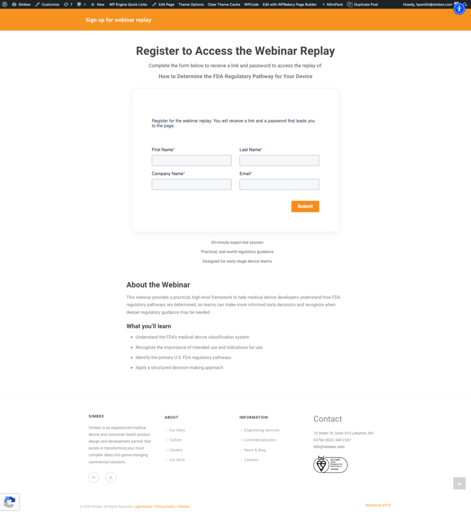 Webinar registration page for lead capture and gated replay access