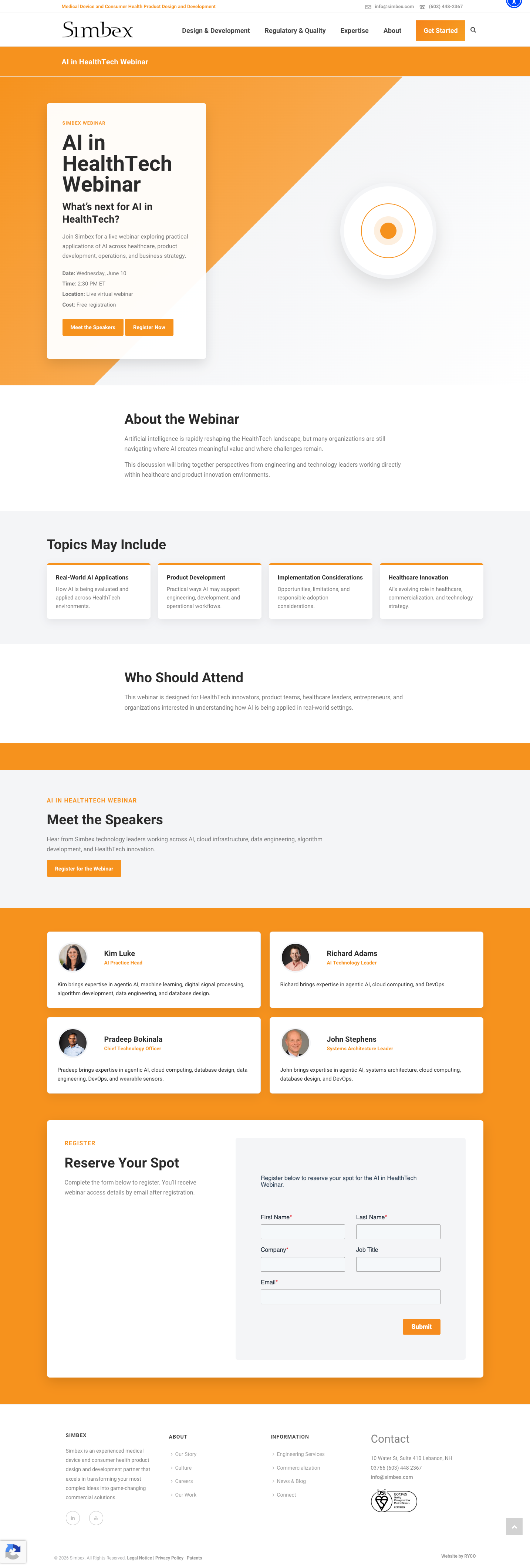 AI in Healthcare webinar landing page
